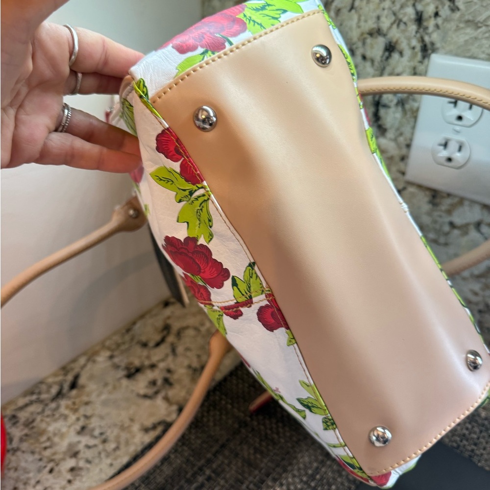 Tignanello Floral Tote in White, Red & Green - Picture 3 of 7